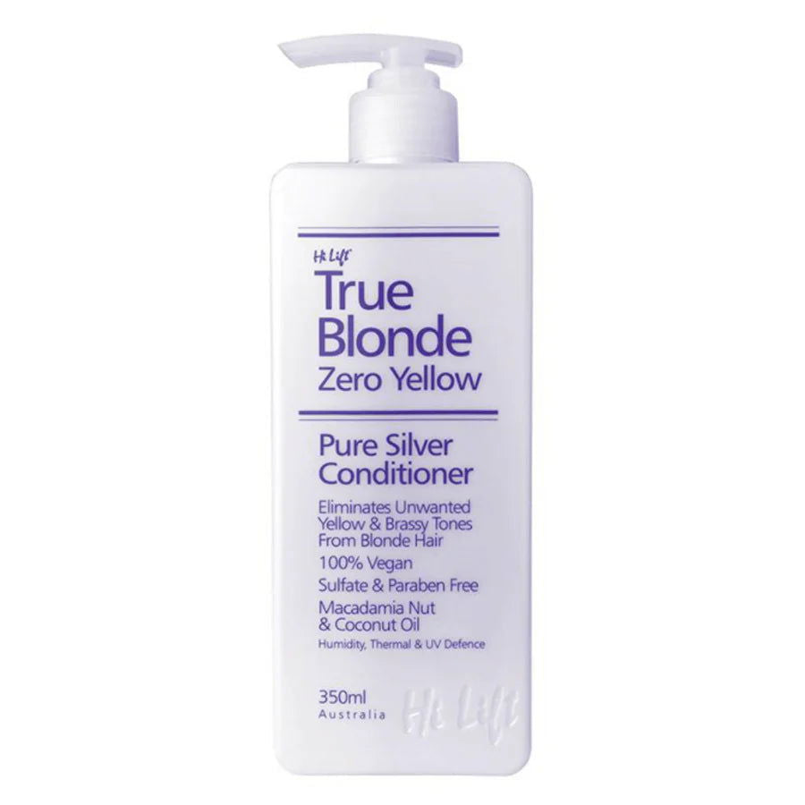 Pure silver conditioner bottle with pump, 350 ml, white and purple label