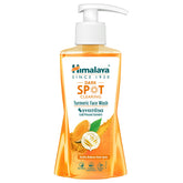 Himalaya turmeric face wash bottle with pump, dark spot clearing, amber liquid