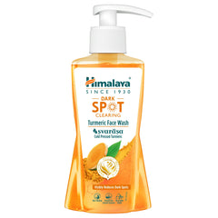 Himalaya turmeric face wash bottle with pump, dark spot clearing, amber liquid
