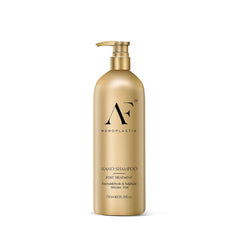 Nanoplastia Gold post-treatment shampoo bottle with gold pump.