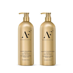 Nanoplastia nano shampoo and nano conditioner gold pump bottles