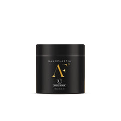 Hair mask jar with black container and gold logo