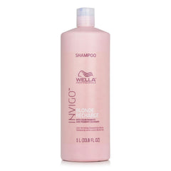 Pink Wella shampoo bottle, Invigo Blonde Recharge Cool, 1L