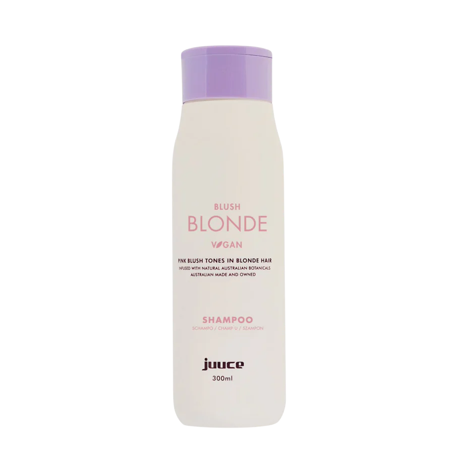 Cream shampoo bottle with purple cap, JUUCE Blush Blonde, 300 ml