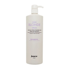 JUUCE Bond Blonde shampoo bottle with pump, 1 litre, white plastic.