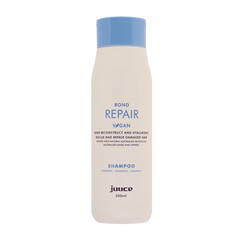 JUUCE bond repair shampoo bottle, beige with blue cap, 300 ml