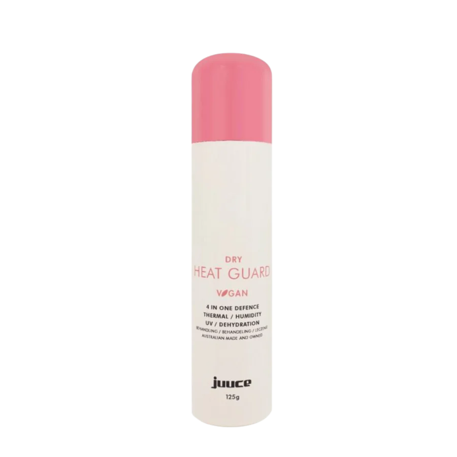 Heat guard hair protectant bottle with pink cap and white body, 125 g