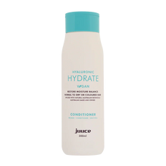Conditioner bottle: JUUCE Hyaluronic Hydrate, 300 ml, pale beige with teal cap
