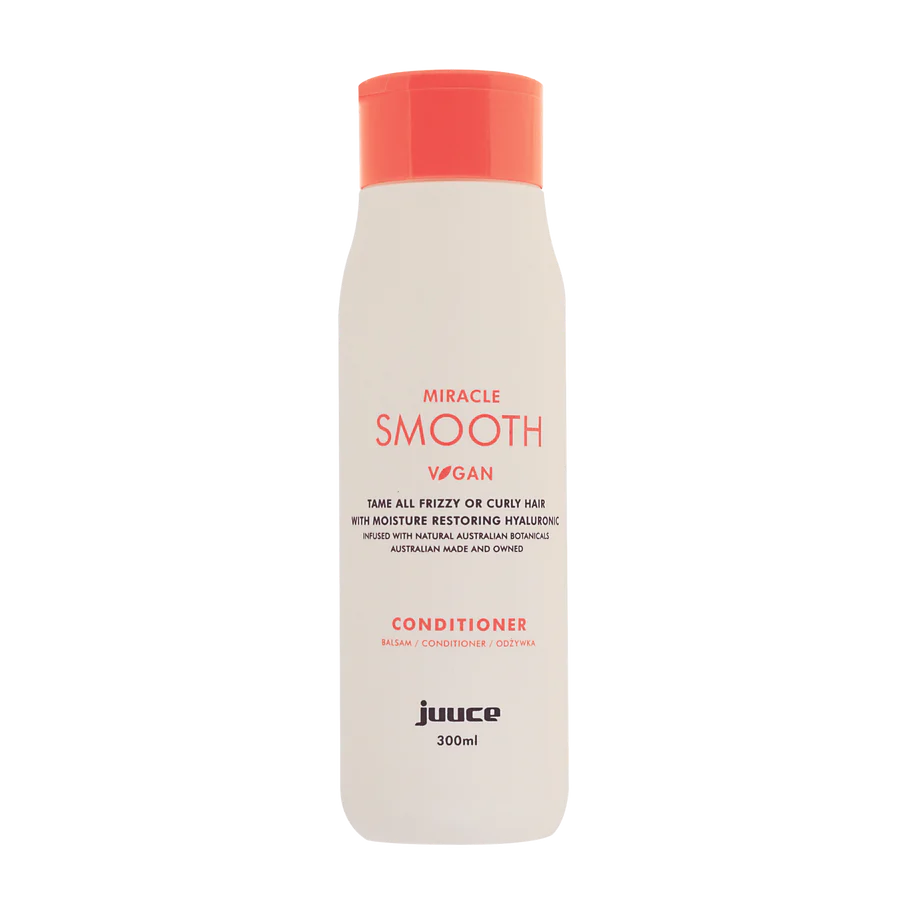 JUUCE Miracle Smooth hair conditioner bottle, 300 ml, white with coral cap