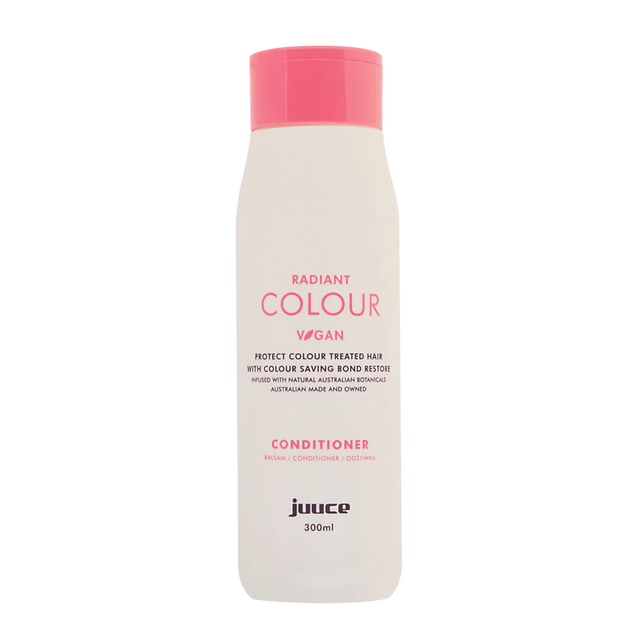JUUCE radiant colour conditioner bottle, 300 ml, pink cap and white label