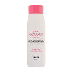JUUCE Radiant Colour Shampoo bottle, white with pink cap, 300 ml
