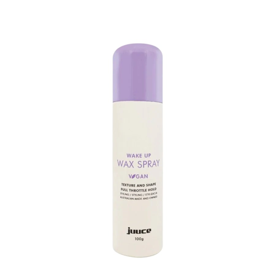 JUUCE Wake Up Wax 100g spray wax bottle, purple cap, cream label