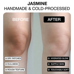 Before-and-after skin comparison for jasmine handmade & cold-processed soap