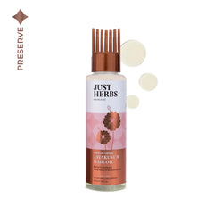 Hair oil bottle with copper cap and pink floral label, 100 ml glass bottle