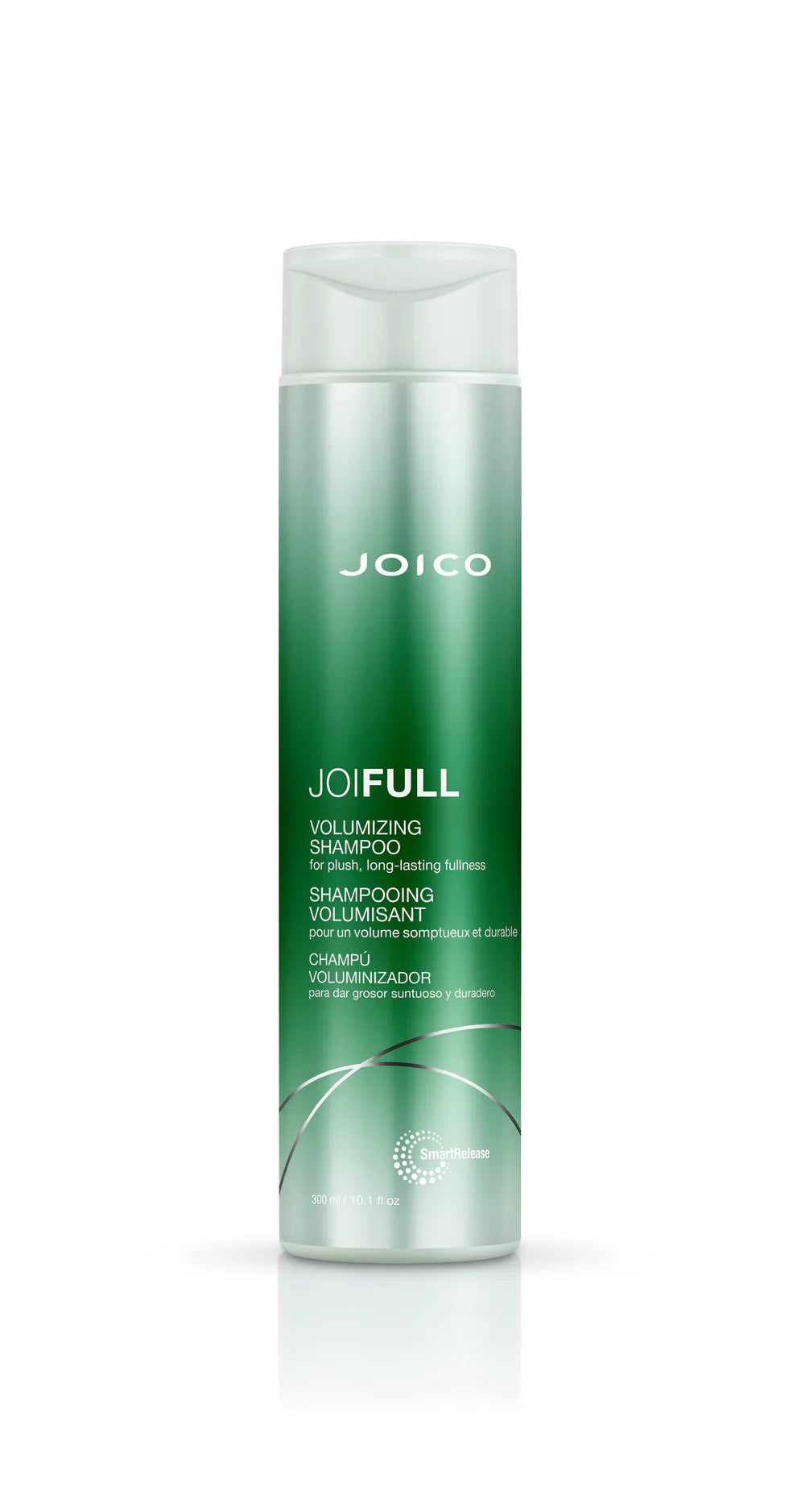 Joico Joifull volumizing shampoo bottle, green translucent with white cap