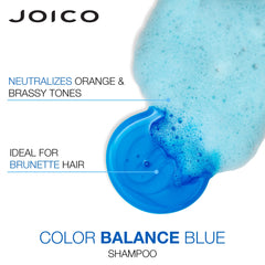 Color Balance Blue shampoo with blue foam and cleanser splash graphic