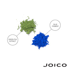 Blue pigment and green tea extract powders shown in ingredient graphic