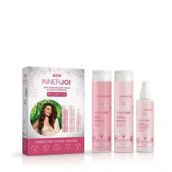 Joico Inner Joi Preserve trio gift pack with bottles and cream-toned box