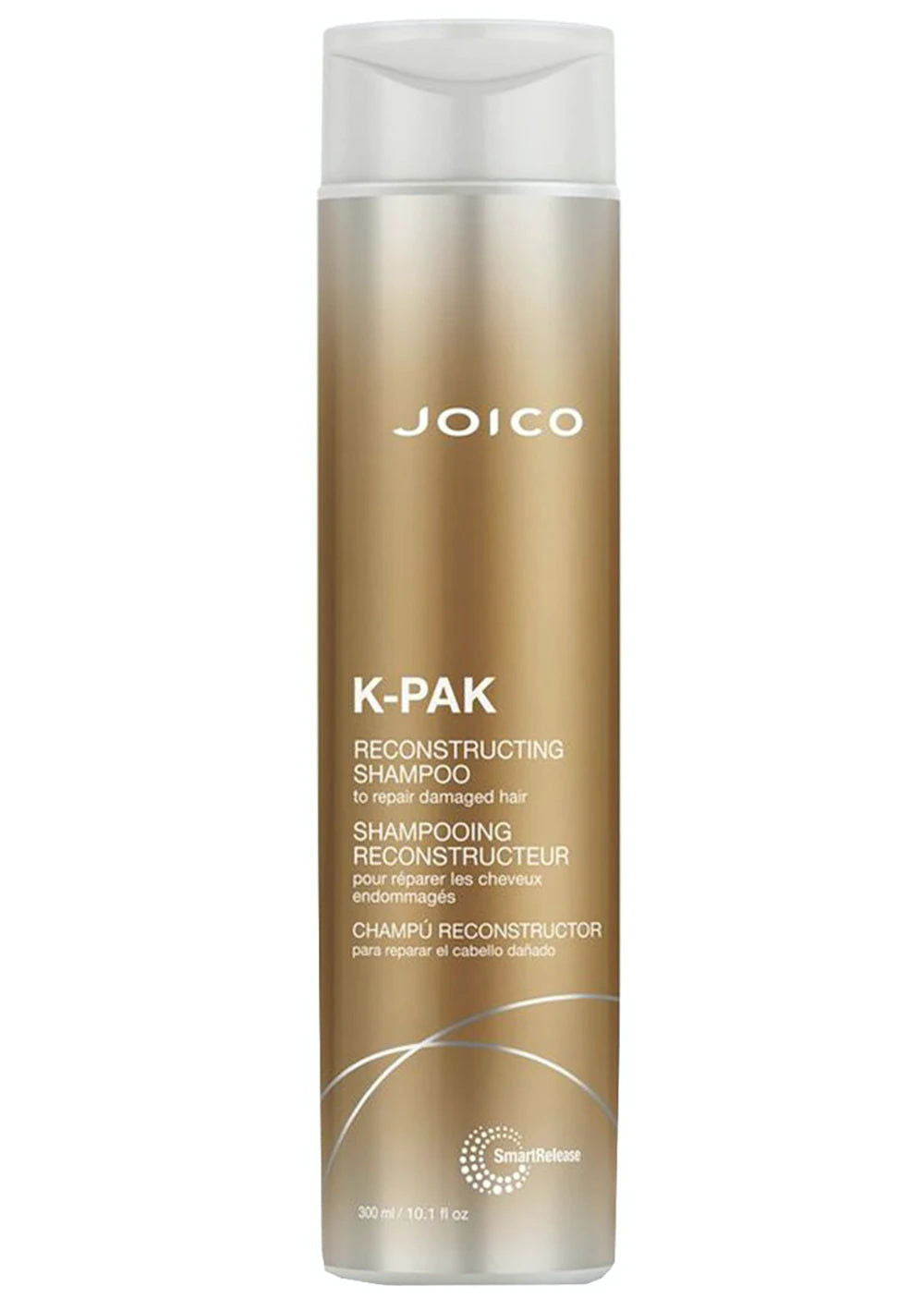 Joico K-Pak reconstructing shampoo bottle with clear cap, gold label