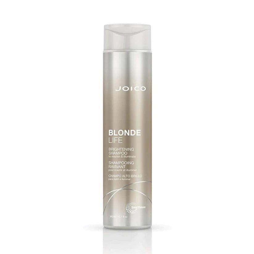 Joico Blonde Life brightening shampoo bottle, silver pump, 300 ml