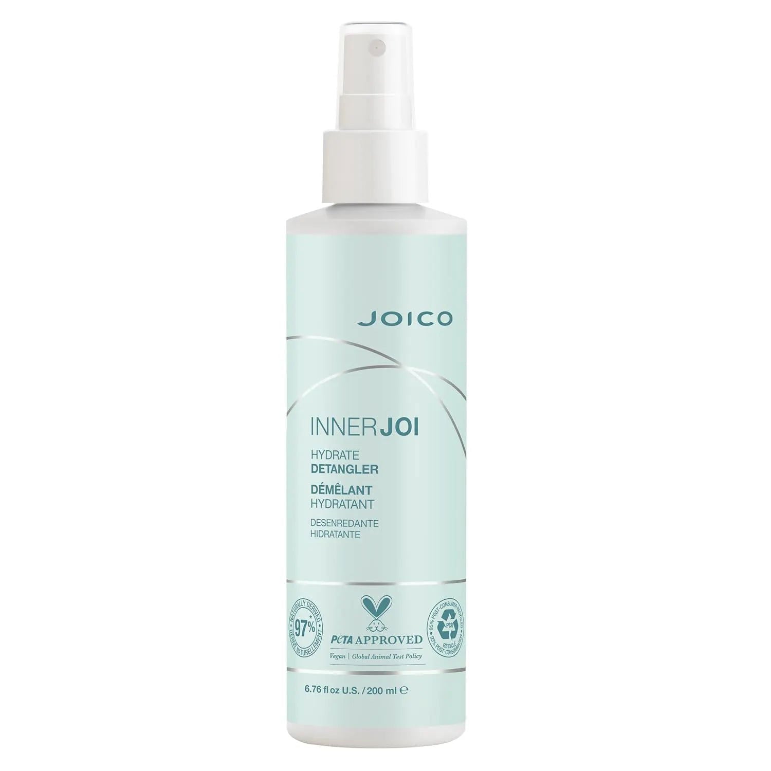 Joico InnerJoi Hydrate Detangler hair detangling spray bottle, translucent light blue