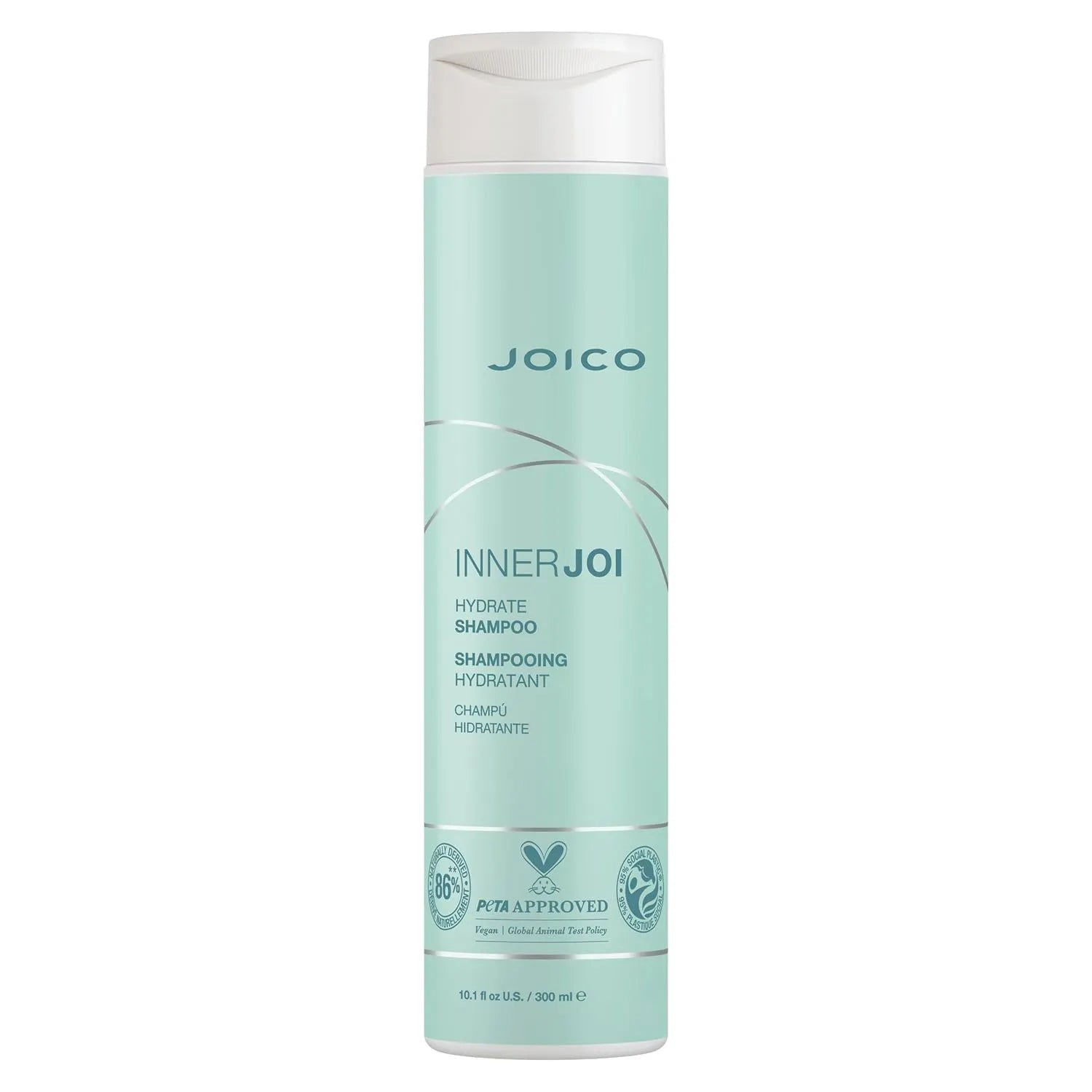 Joico InnerJoi hydrating shampoo bottle with clear cap and mint label