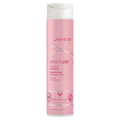 Joico InnerJoi Preserve shampoo bottle, pink plastic with white cap, 300 ml.