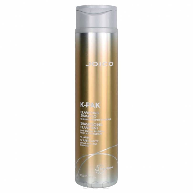 Joico K-Pak clarifying shampoo bottle, silver cap and metallic gold label