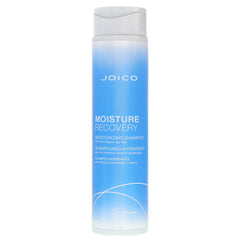 Blue shampoo bottle with white cap, Joico Moisture Recovery label.
