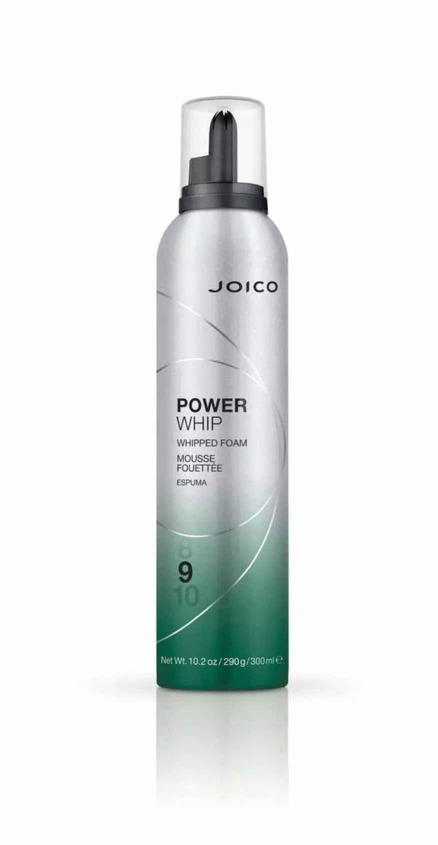 Joico Power Whip whipped foam 300ml bottle with dispenser pump, silver with green base