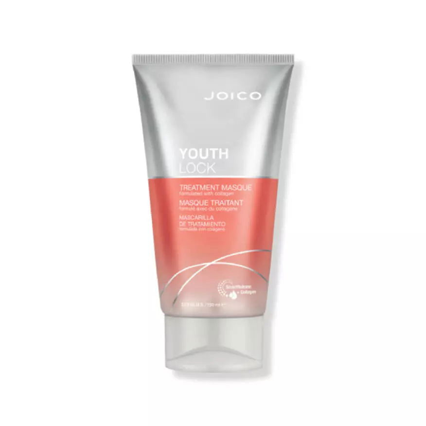 Joico YouthLock treatment masque tube with red label, silver-white cap.