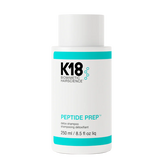 K18 Peptide Prep detox shampoo bottle, white with turquoise band, 250 ml