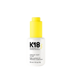 K18 molecular repair hair oil bottle with yellow cap, 30 ml