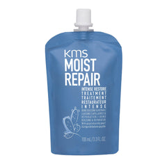 KMS Moist Repair hair treatment pouch, blue with flip-top cap, 100 ml.