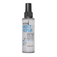 KMS Moist Repair leave-in conditioner bottle with dark cap, clear frosted body, 150 ml