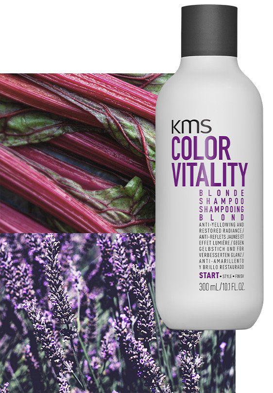 KMS Color Vitality Blonde shampoo bottle, 300 ml, white with black cap