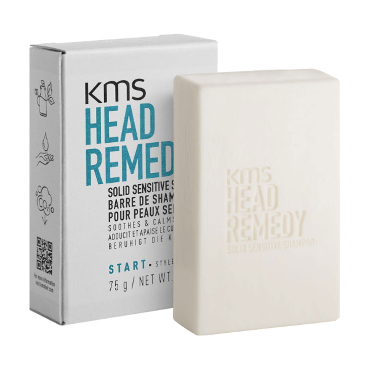 Solid sensitive shampoo bar with KMS Head Remedy box, 75 g