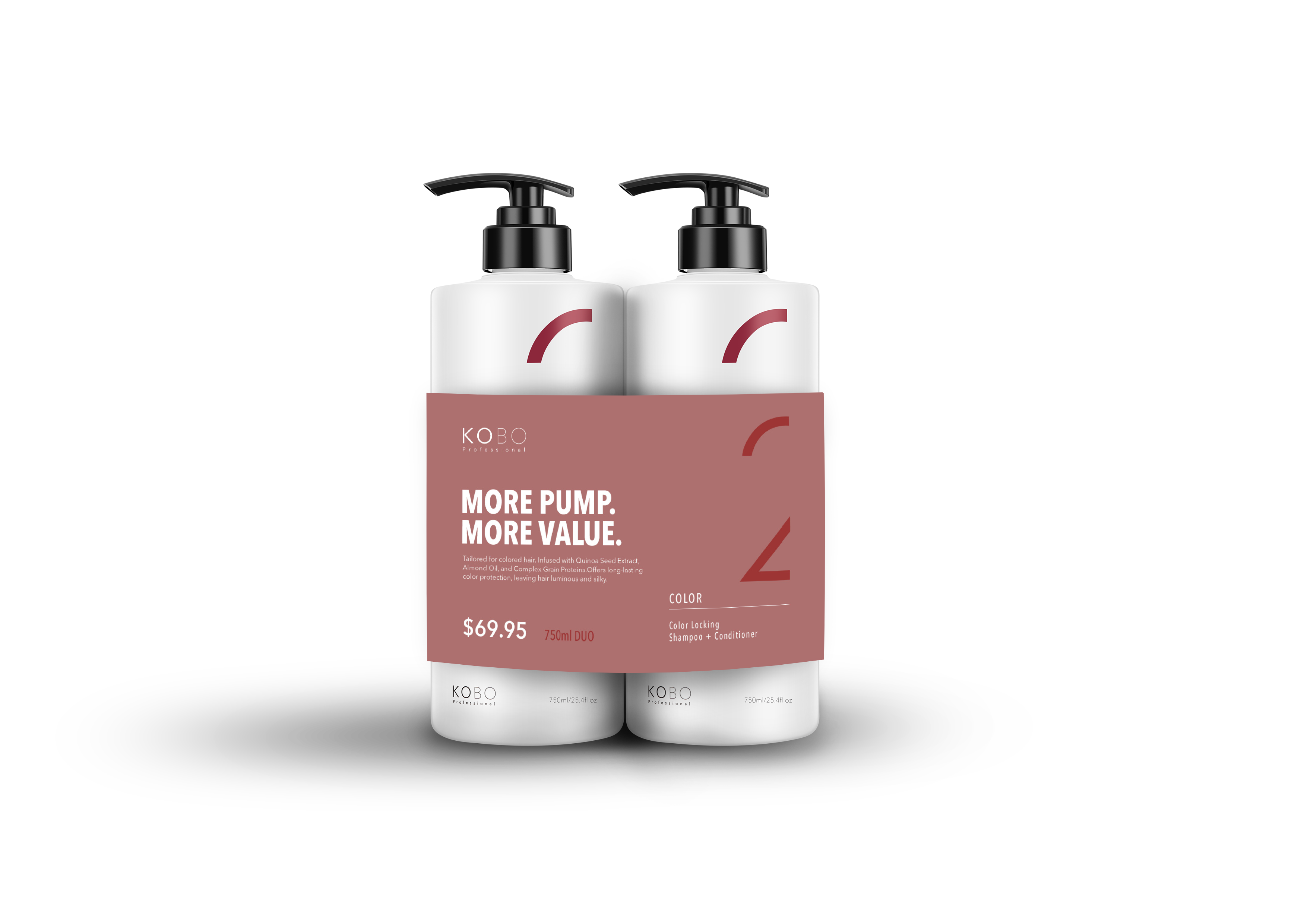 KOBO Color shampoo and conditioner duo, two white pump bottles