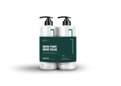 KOBO scalp shampoo & conditioner duo: two 750ml pump bottles, black dispensers, green labels