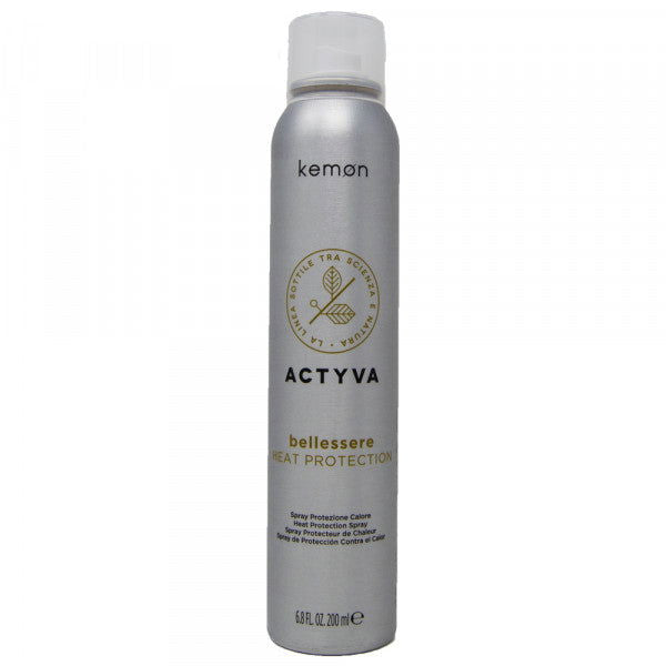 Kemon Actyva heat protection spray bottle, gray canister with pump cap