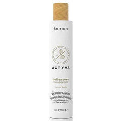 kemon Actyva shampoo for hair & body, 250 ml bottle, white with wood cap