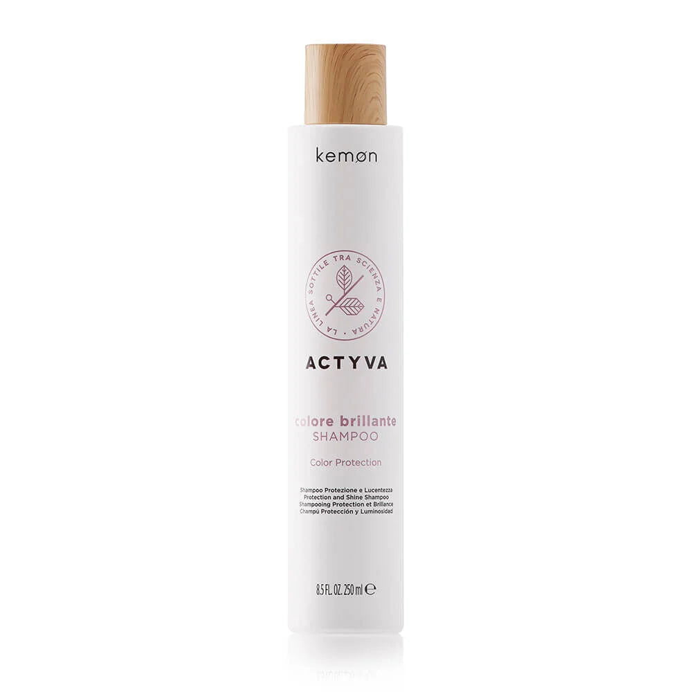 Kemon Actyva color brilliance shampoo bottle, 250 ml, white bottle with cap.
