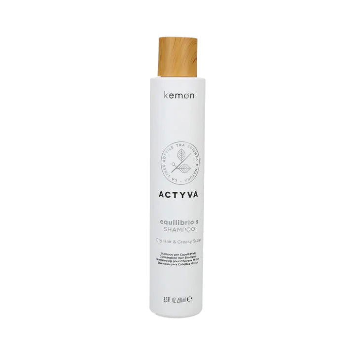Kemon Actyva Equilibrio shampoo bottle, 250 ml, white bottle with cork cap