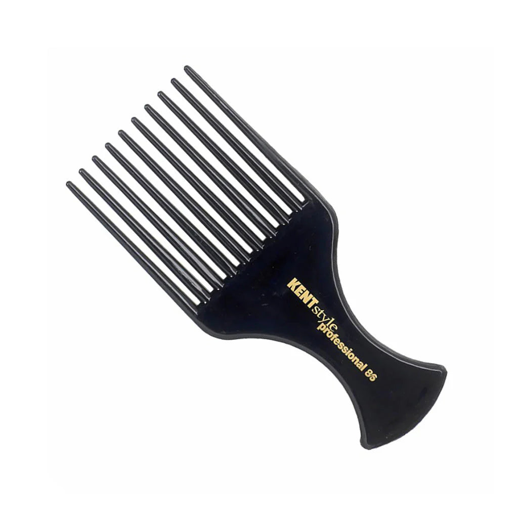 Black 10-prong afro comb with KENT Professional branding