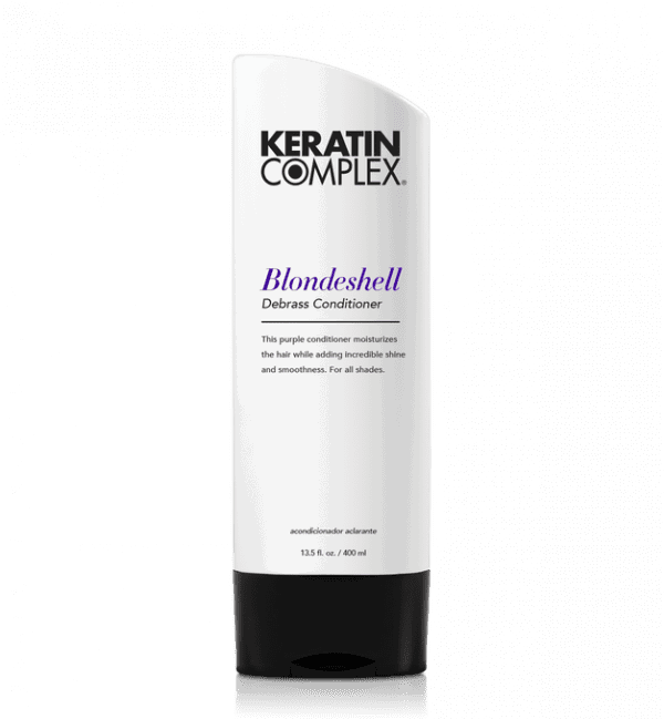 Keratin Complex Blondeshell conditioner bottle, white with black base and cap