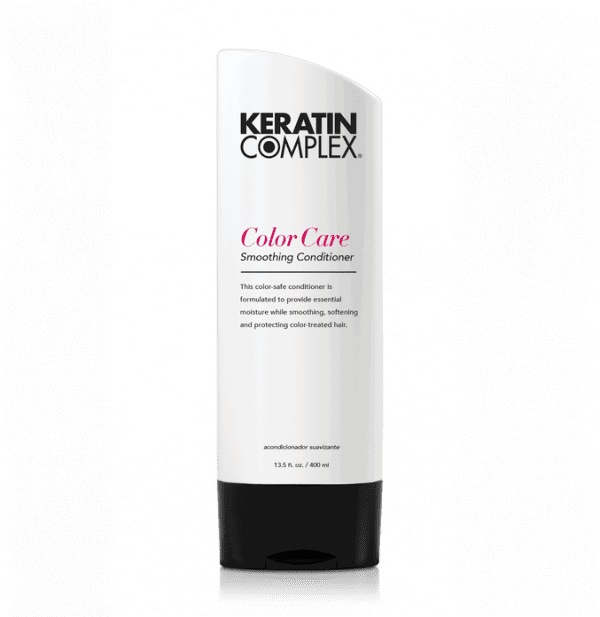 Keratin Complex Color Care smoothing conditioner bottle, white and black cap.