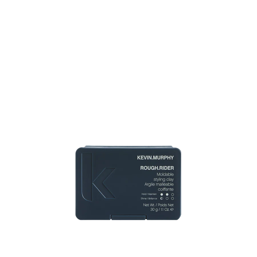 Rough Rider hair styling clay tin, dark rectangle with label