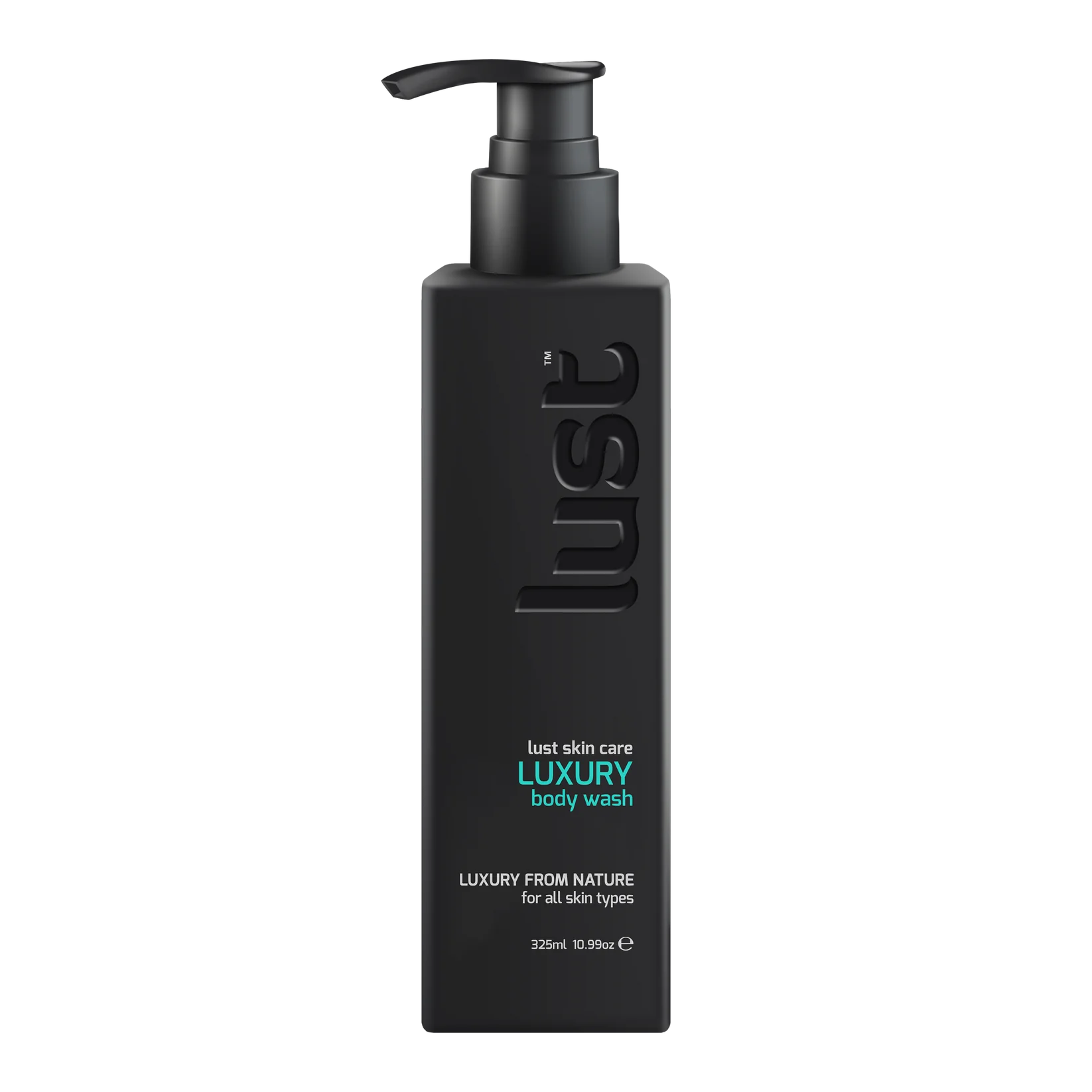 Lust Luxury body wash bottle with pump dispenser, dark bottle, 325 ml