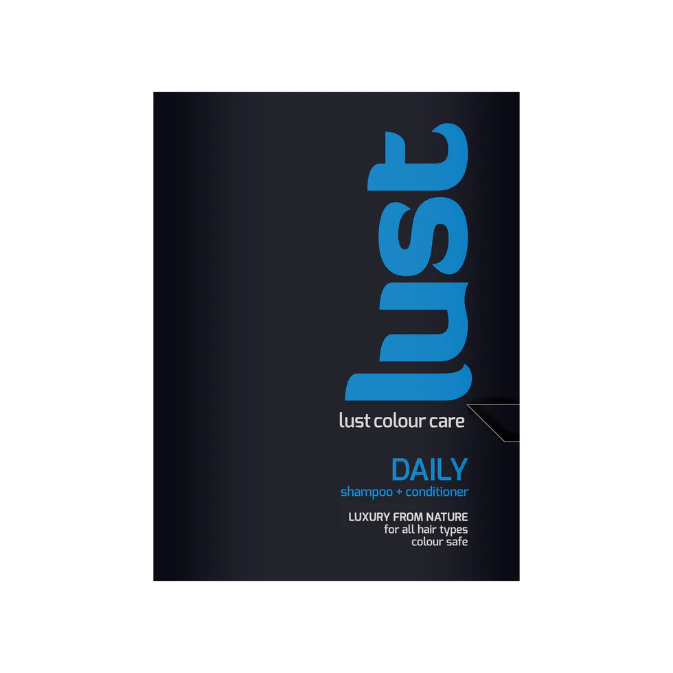 Shampoo and conditioner sachet with blue and dark label text, 10 ml