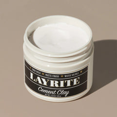 Layrite Cement Clay 120g jar with cream clay and black label, lid off
